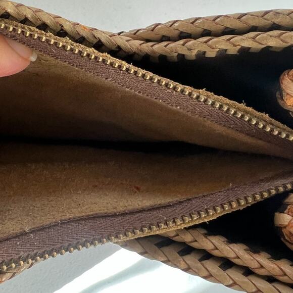 Vintage Handbag Handmade Black & Brown Leather Hand Tooled Floral - Picture 7 of 16